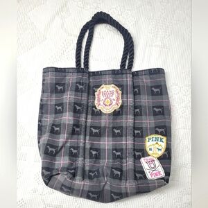 Rare PINK Victoria's Secret Black Plaid Tote Bag, 100% Cotton, 2008 Edition